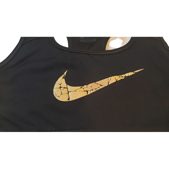 Nike Sports Bra Womens Small Dri-Fit  Black Gold Swoosh Criss Cross Back Workout - Picture 2 of 12